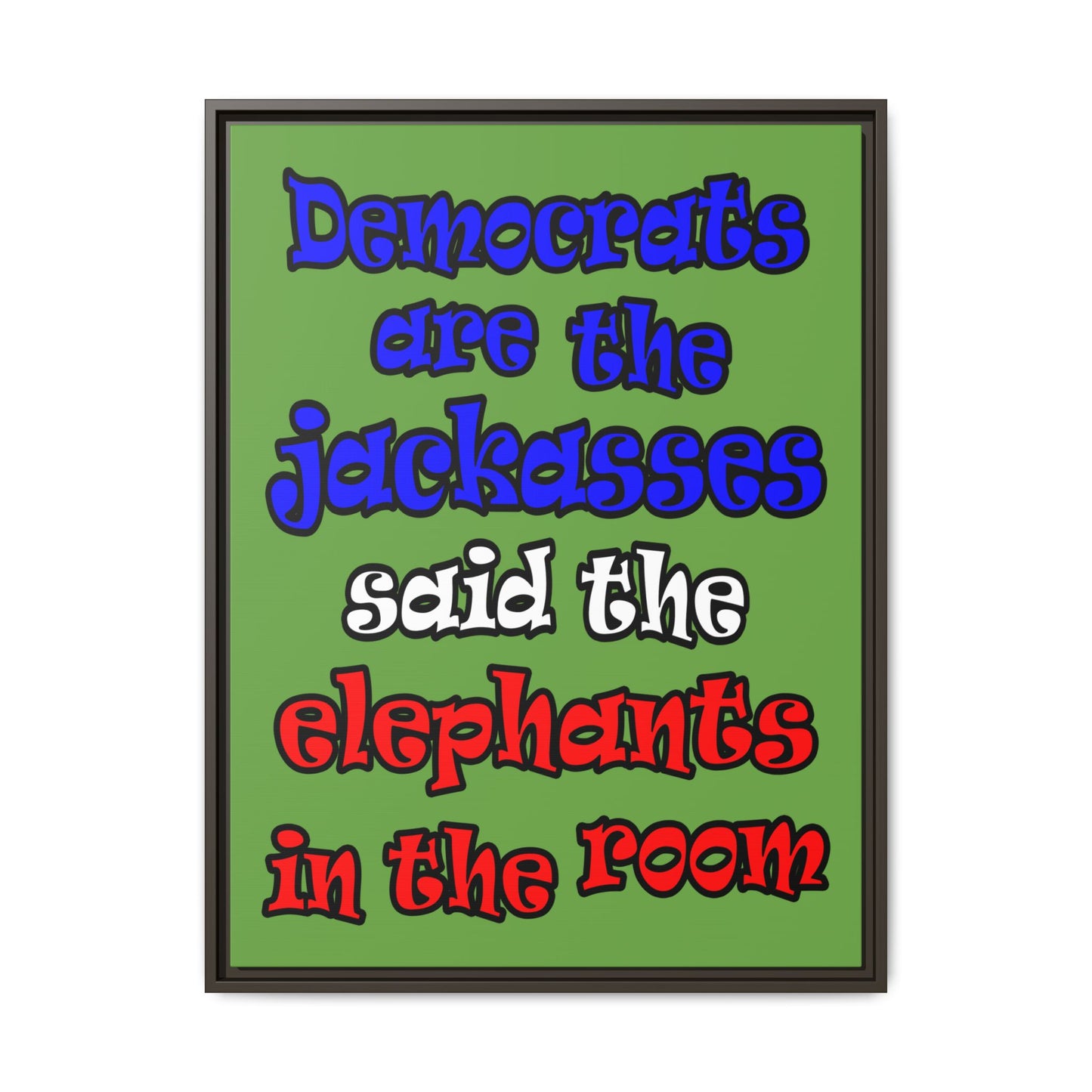 donkeys and elephants - framed canvas art (green)