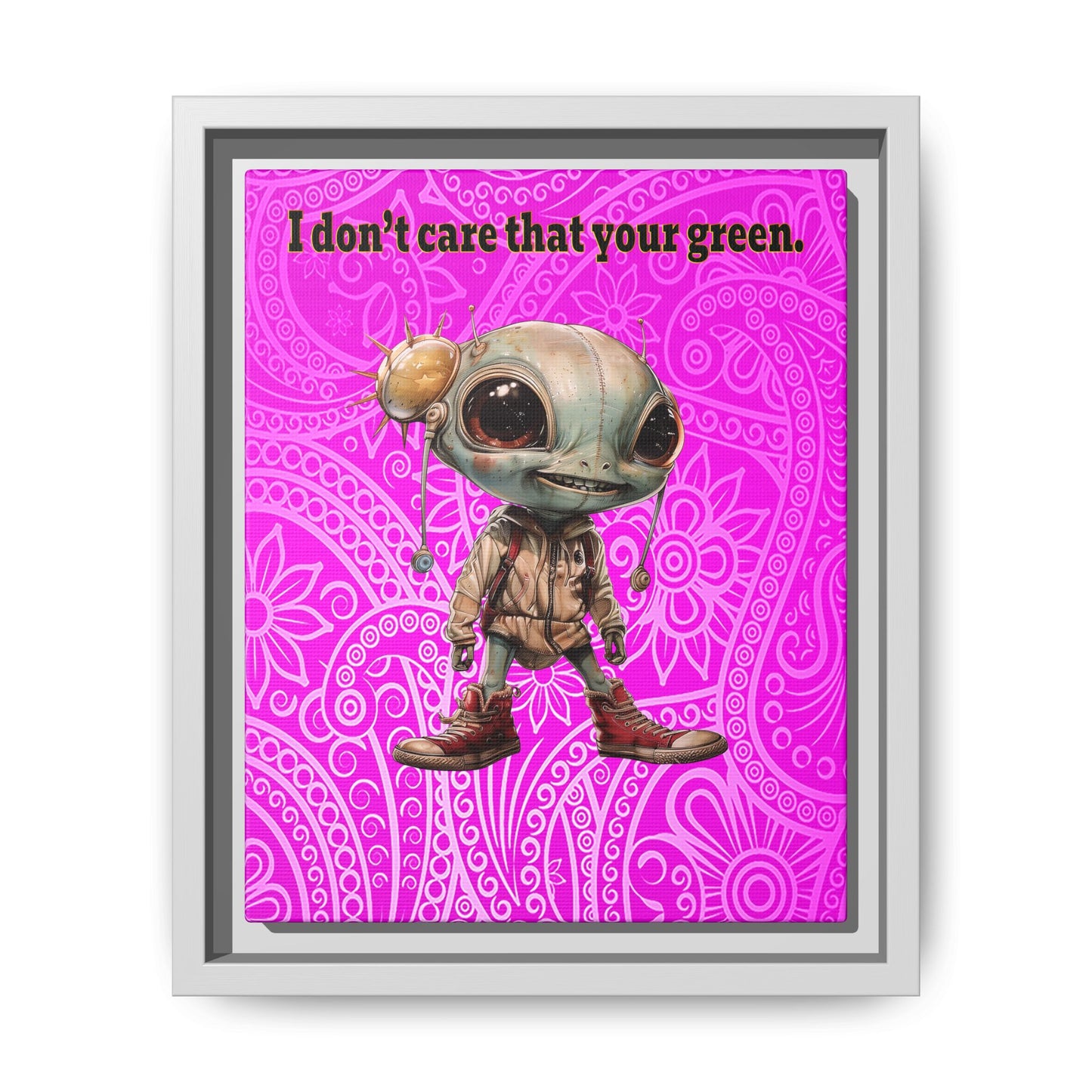 I don't care that your green - framed canvas art (pink swirl)