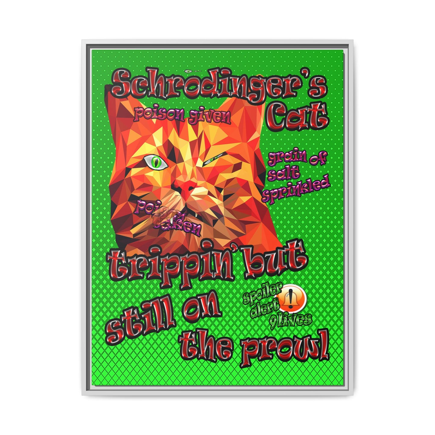 schrodinger's cat - framed canvas art (logo green)