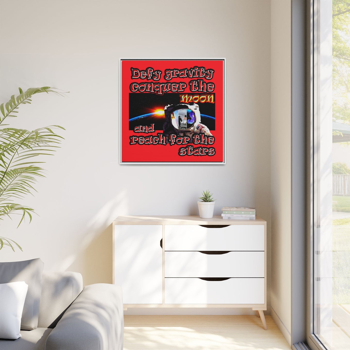defy conquer reach - framed canvas art (red)