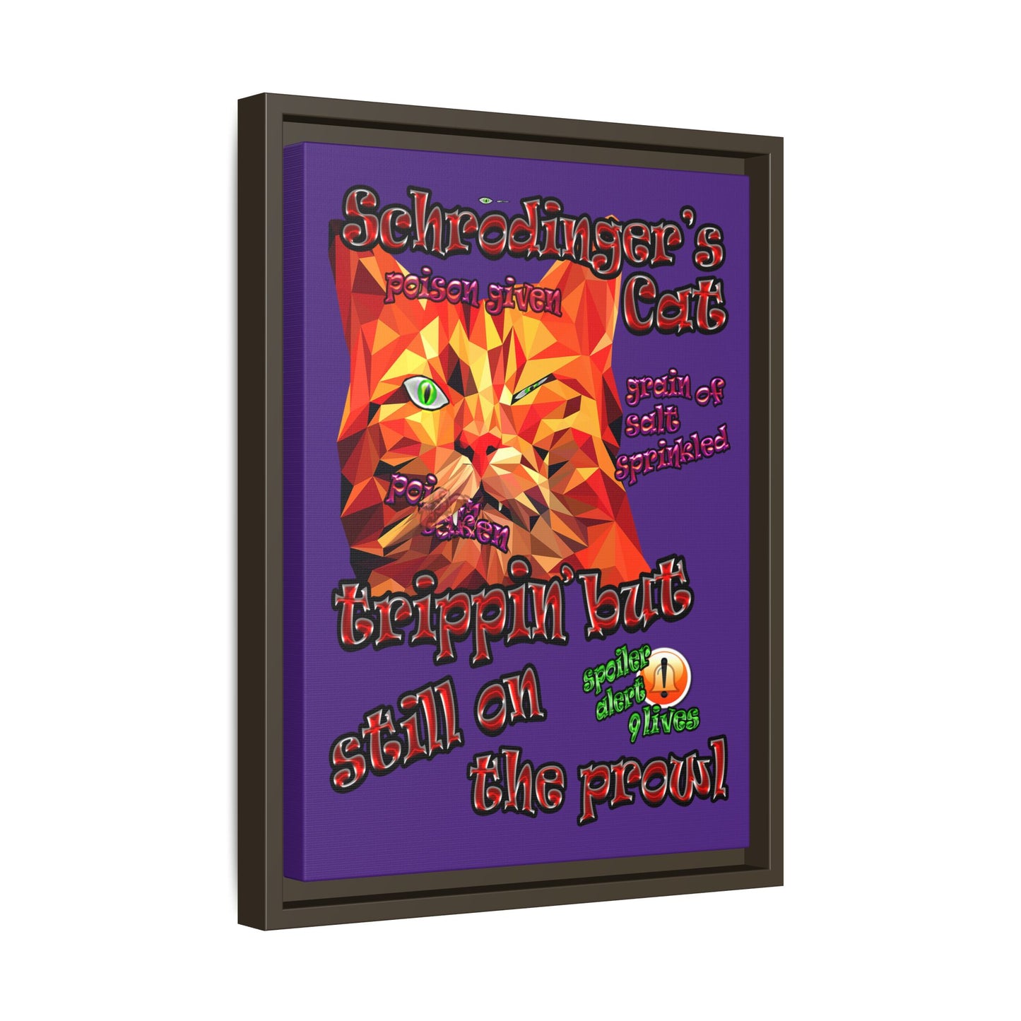 schrodinger's cat - framed canvas art (purple)