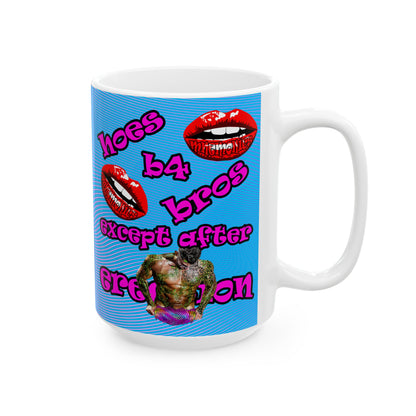 hoes b4 bros - White Mug (light blue-purple wave)
