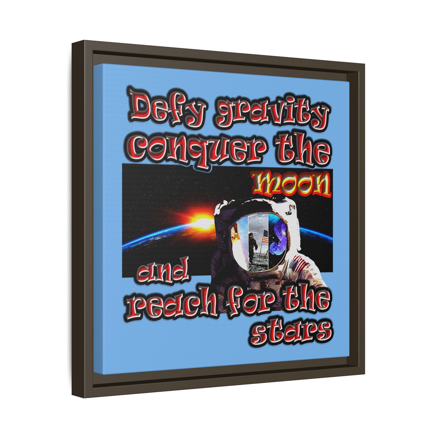 defy conquer reach - framed canvas art (light blue)