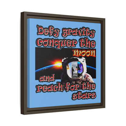 defy conquer reach - framed canvas art (light blue)