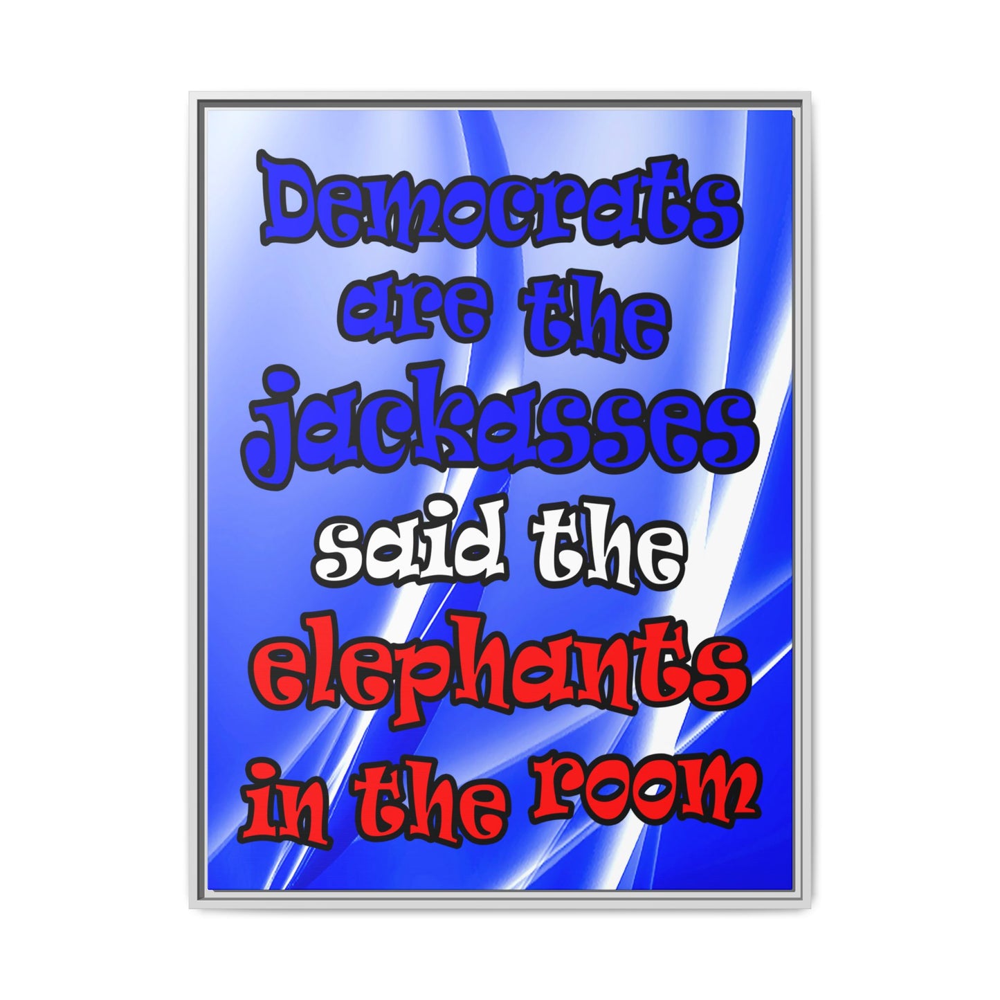donkeys and elephants - framed canvas art (blue-white wave)