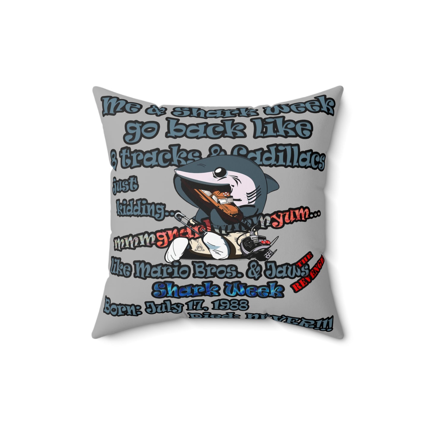 shark week - Faux Suede Square Pillow - (light grey)