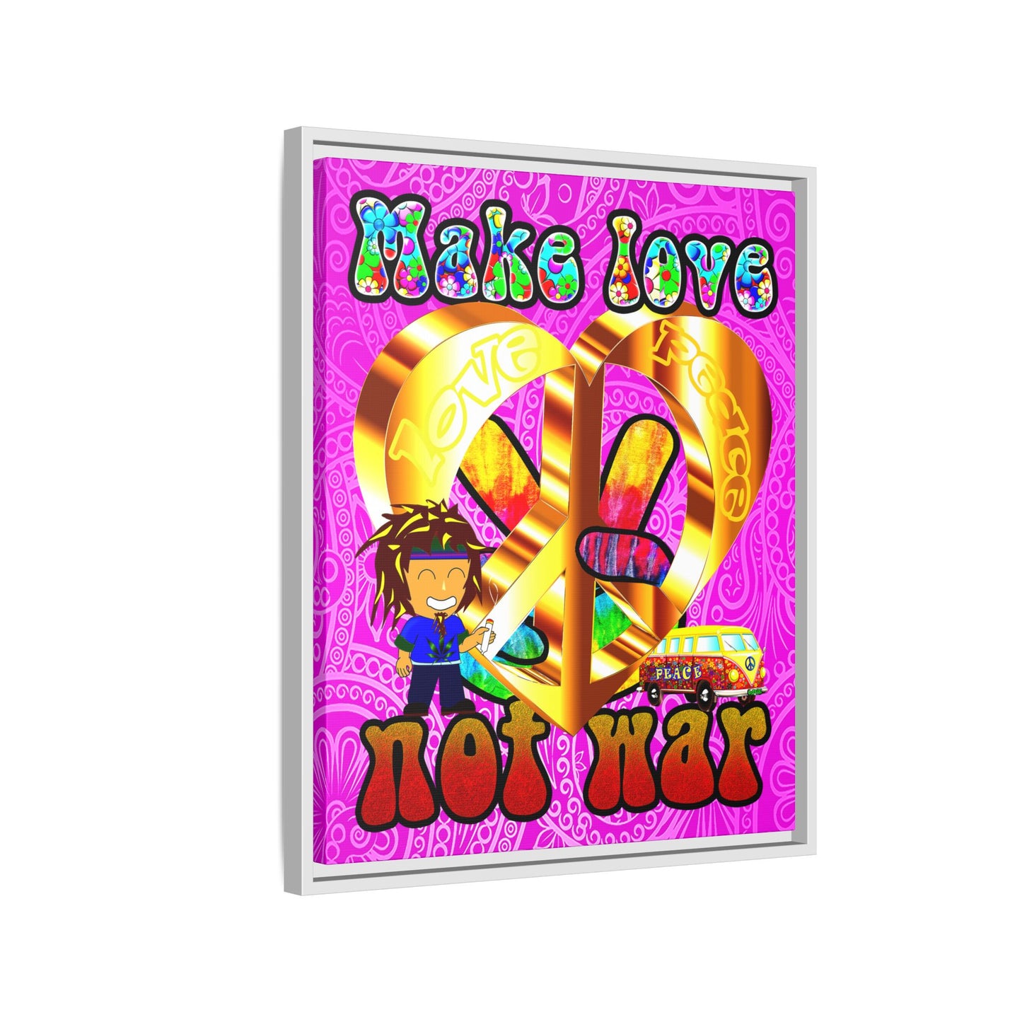 love peace - framed canvas art (pink swirl)