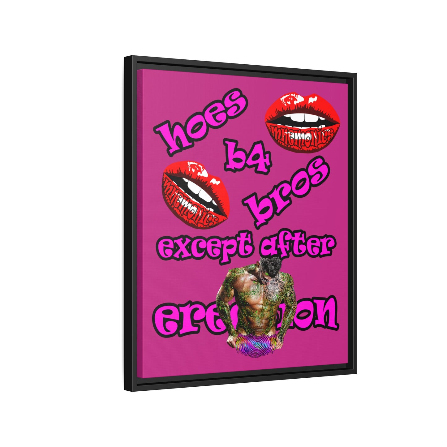 hoes b4 bros - framed canvas art (pink)