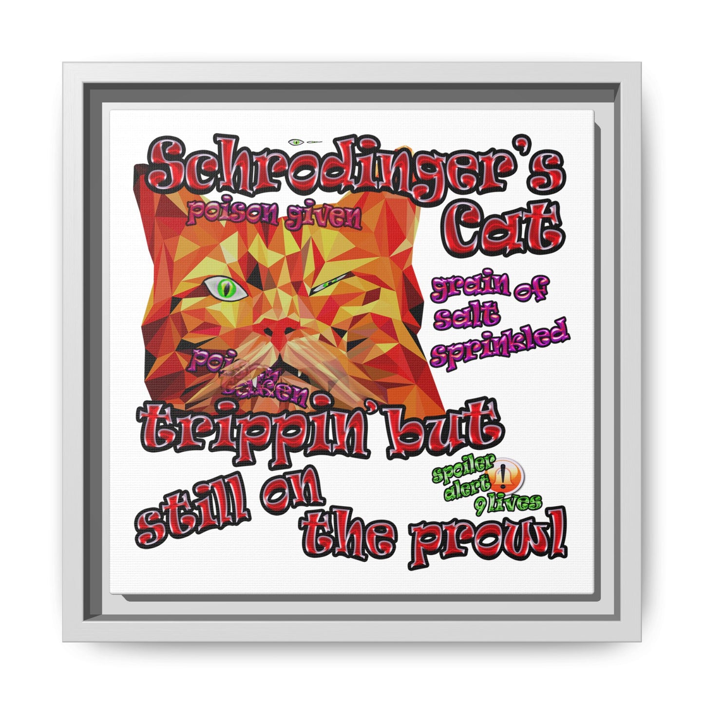 schrodinger's cat - framed canvas art (white)
