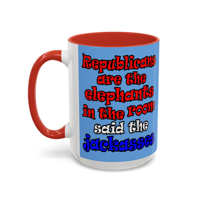 donkeys and elephants - Accent Mug (light blue)