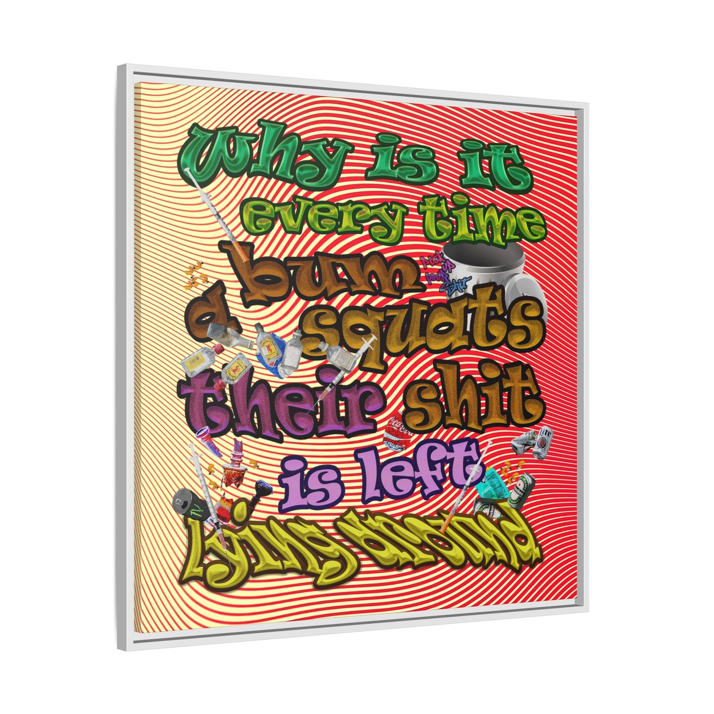 the bum's shit - framed canvas art (yellow-orange wave)