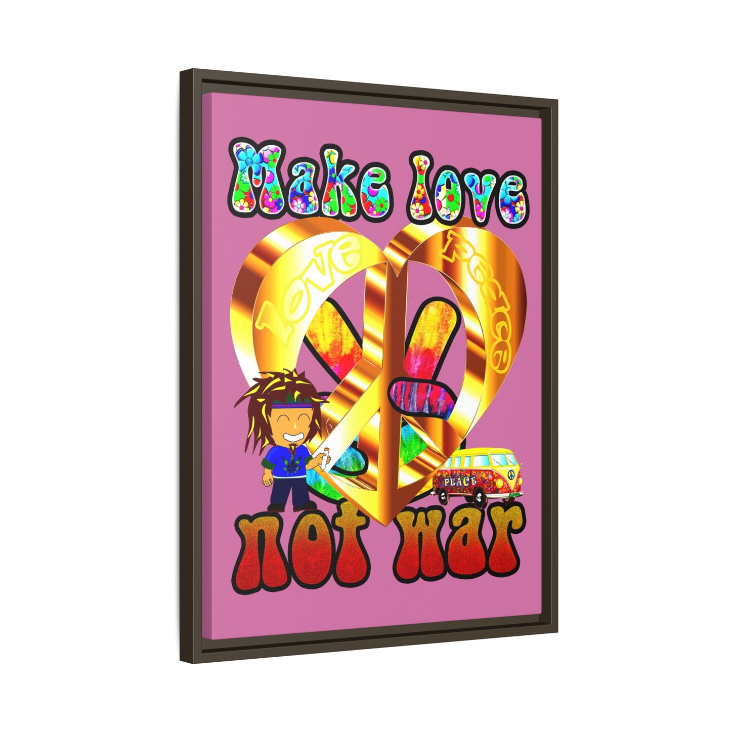 love peace - framed canvas art (light pink)