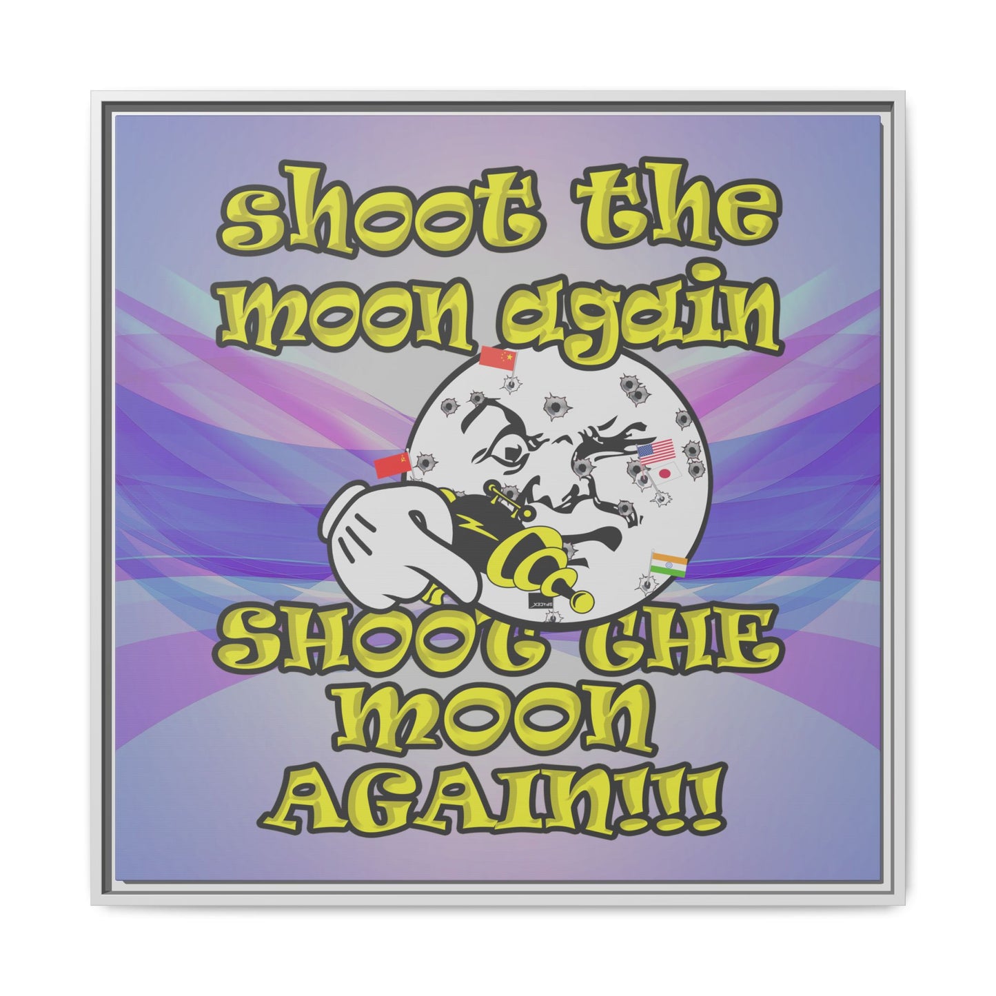 shoot the moon again - framed canvas art (light blue-pink wave)