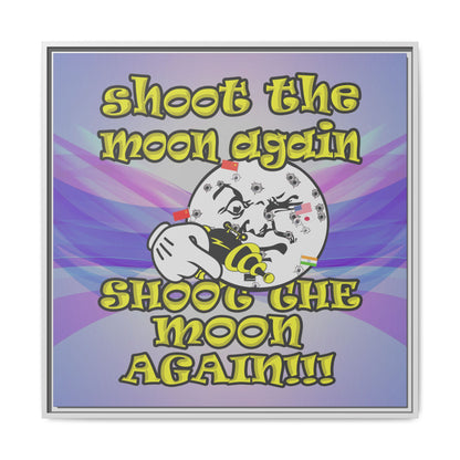 shoot the moon again - framed canvas art (light blue-pink wave)