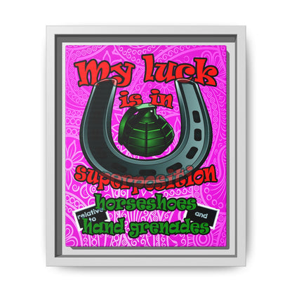 my luck - framed canvas art (pink swirl)