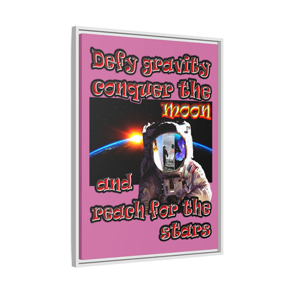 defy conquer reach - framed canvas art (light pink)
