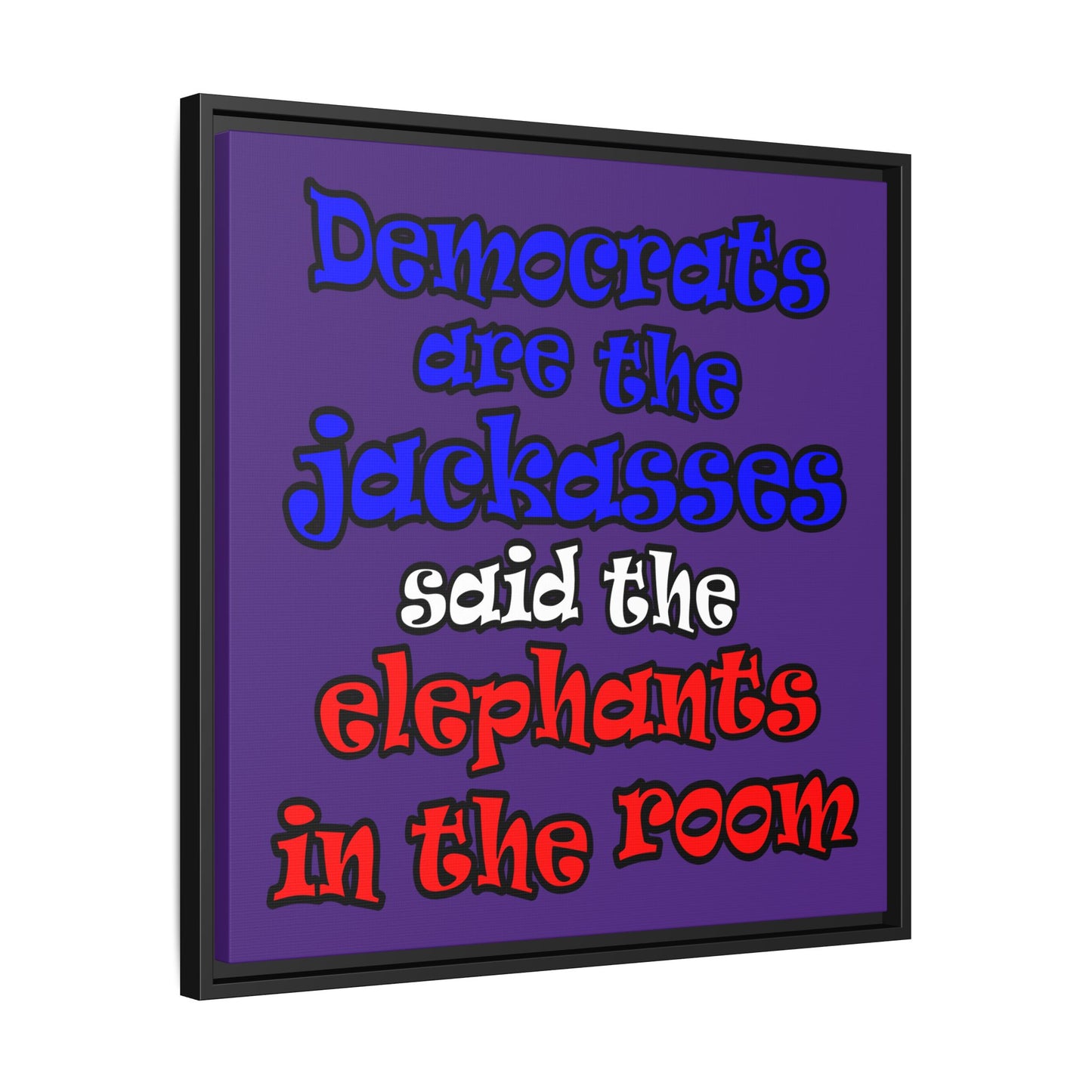 donkeys and elephants - framed canvas art (purple)