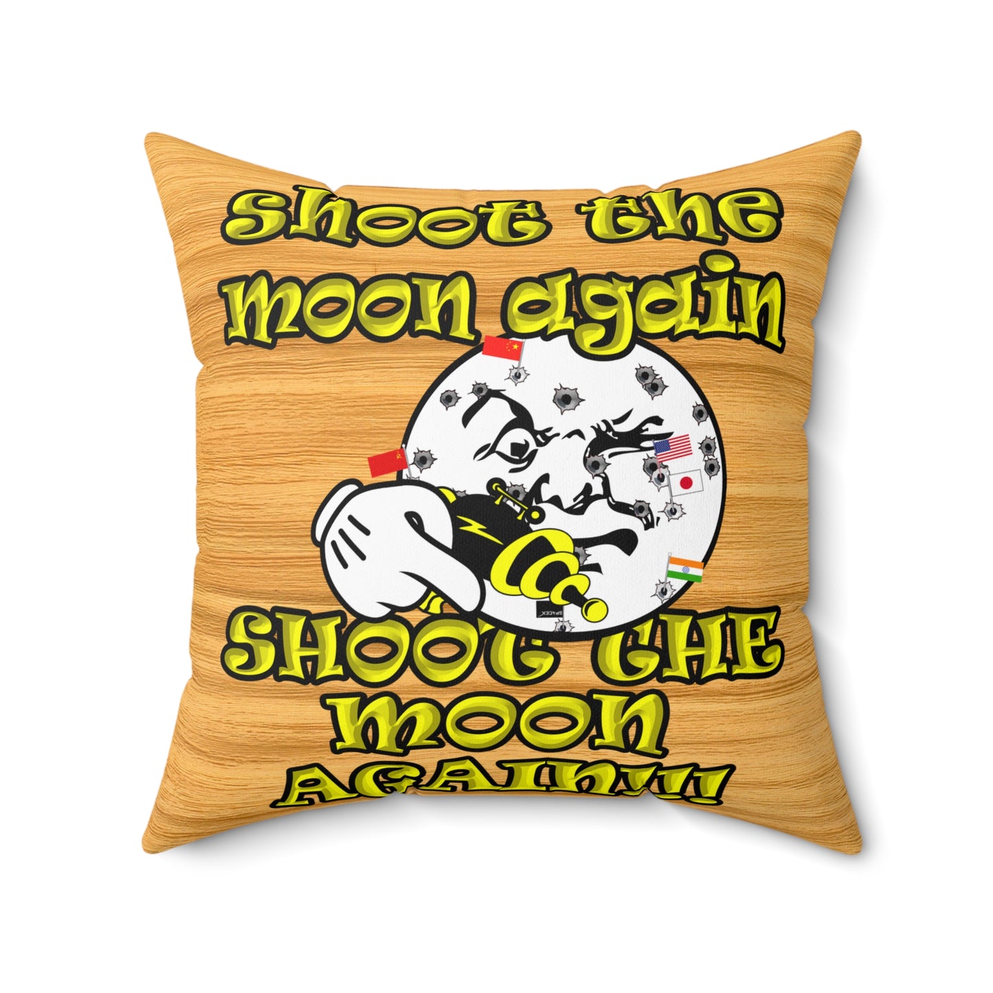 shoot the moon again - Spun Polyester Square Pillow - (butterscotch wood finish)