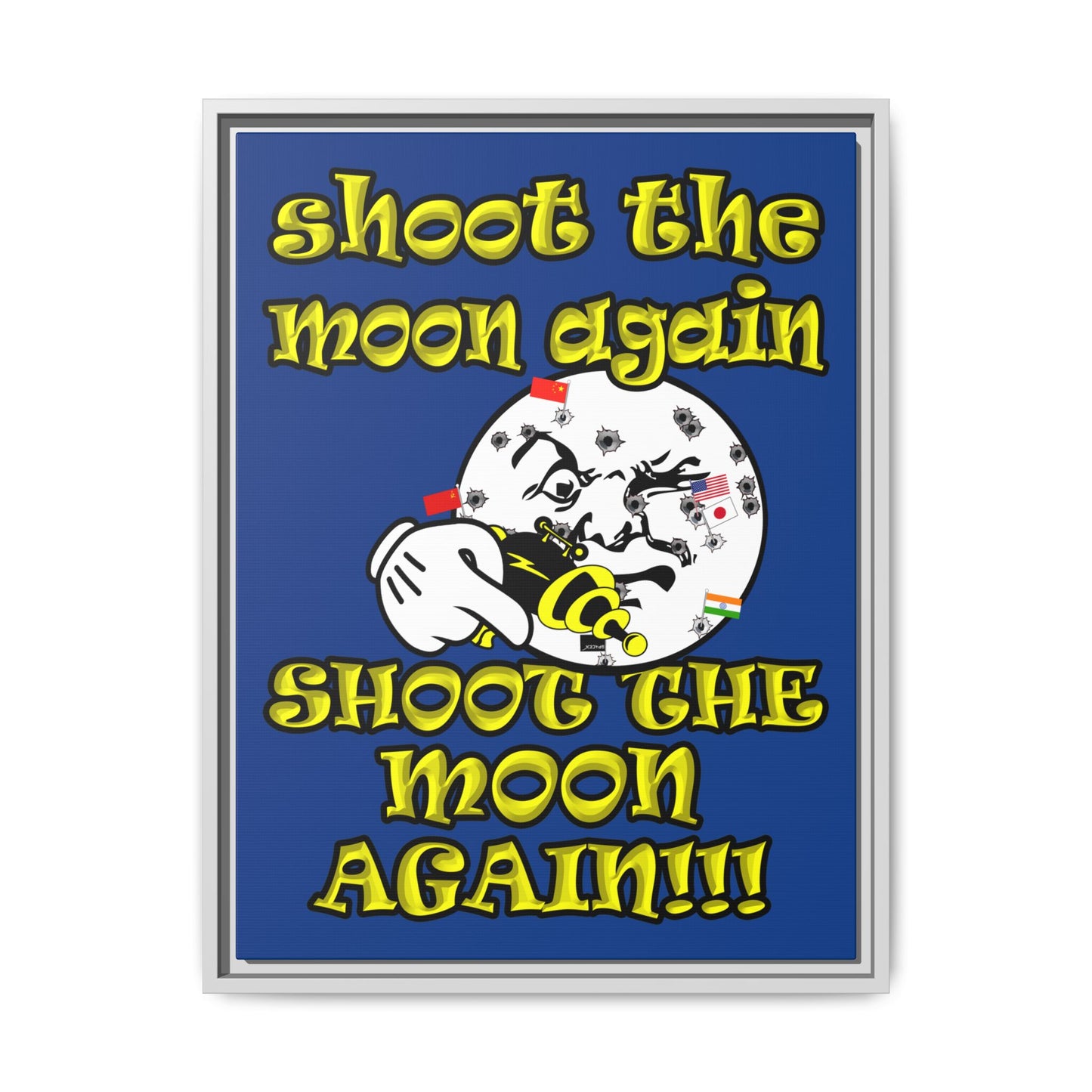 shoot the moon again - framed canvas art (dark blue)
