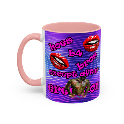 hoes b4 bros - Accent Mug (purple wave)