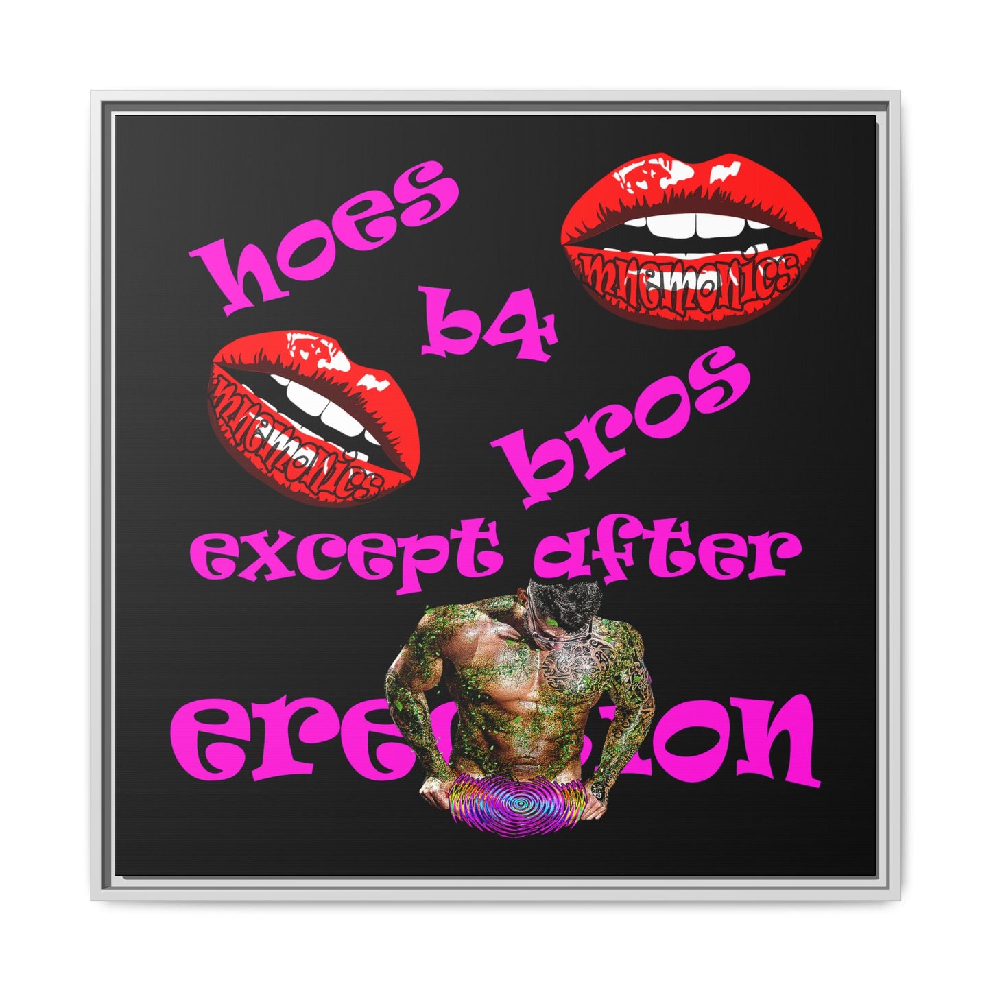 hoes b4 bros - framed canvas art (black)