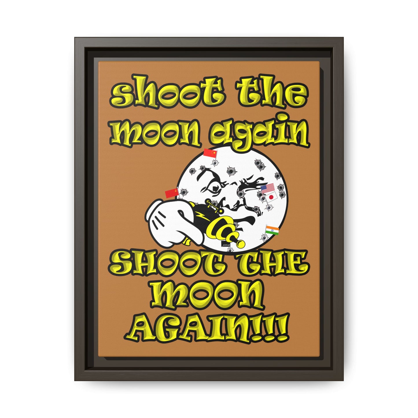 shoot the moon again - framed canvas art (light brown)