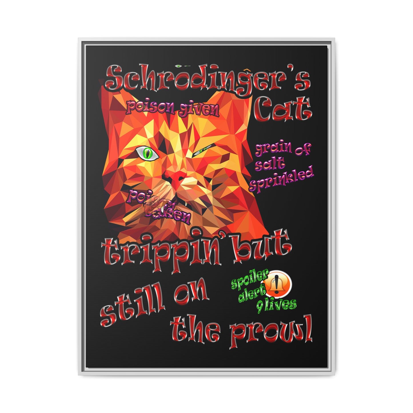 schrodinger's cat - framed canvas art (black)