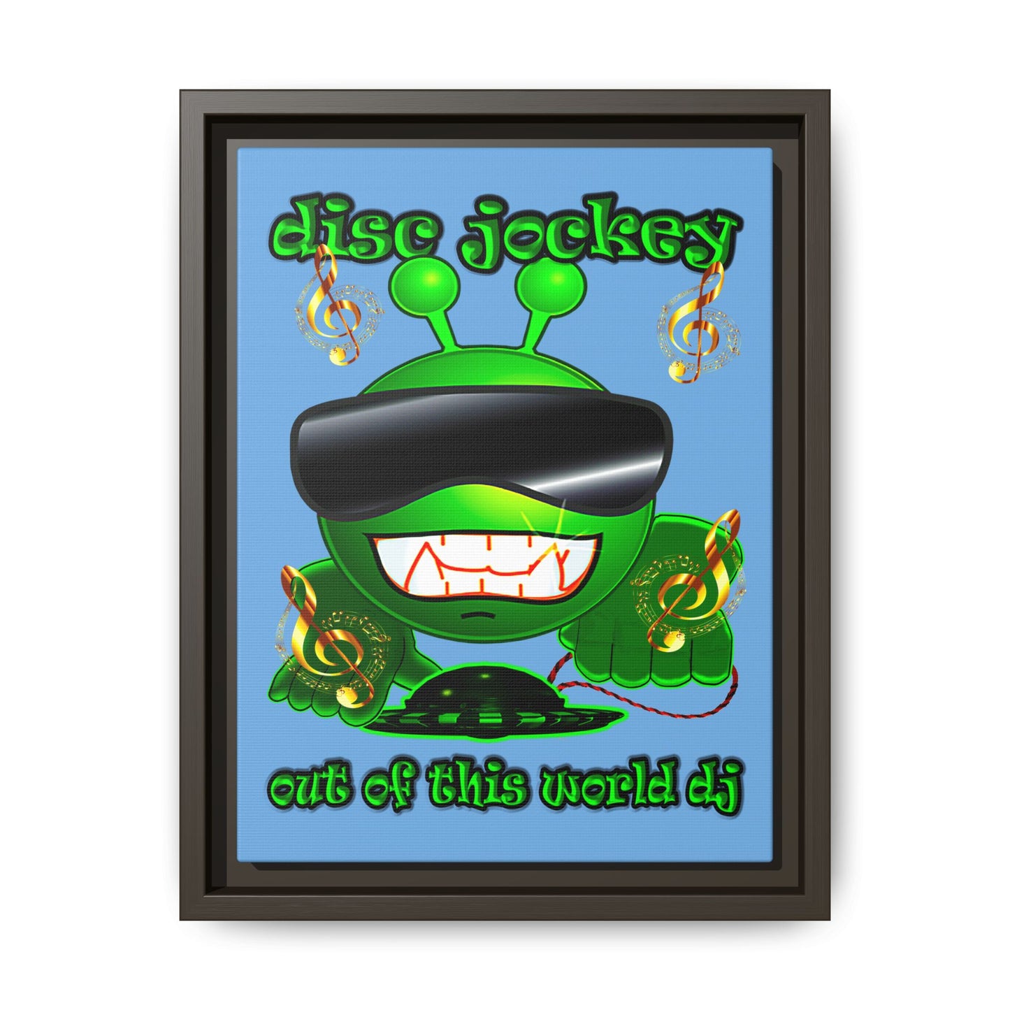 disc jockey - framed canvas art (light blue)