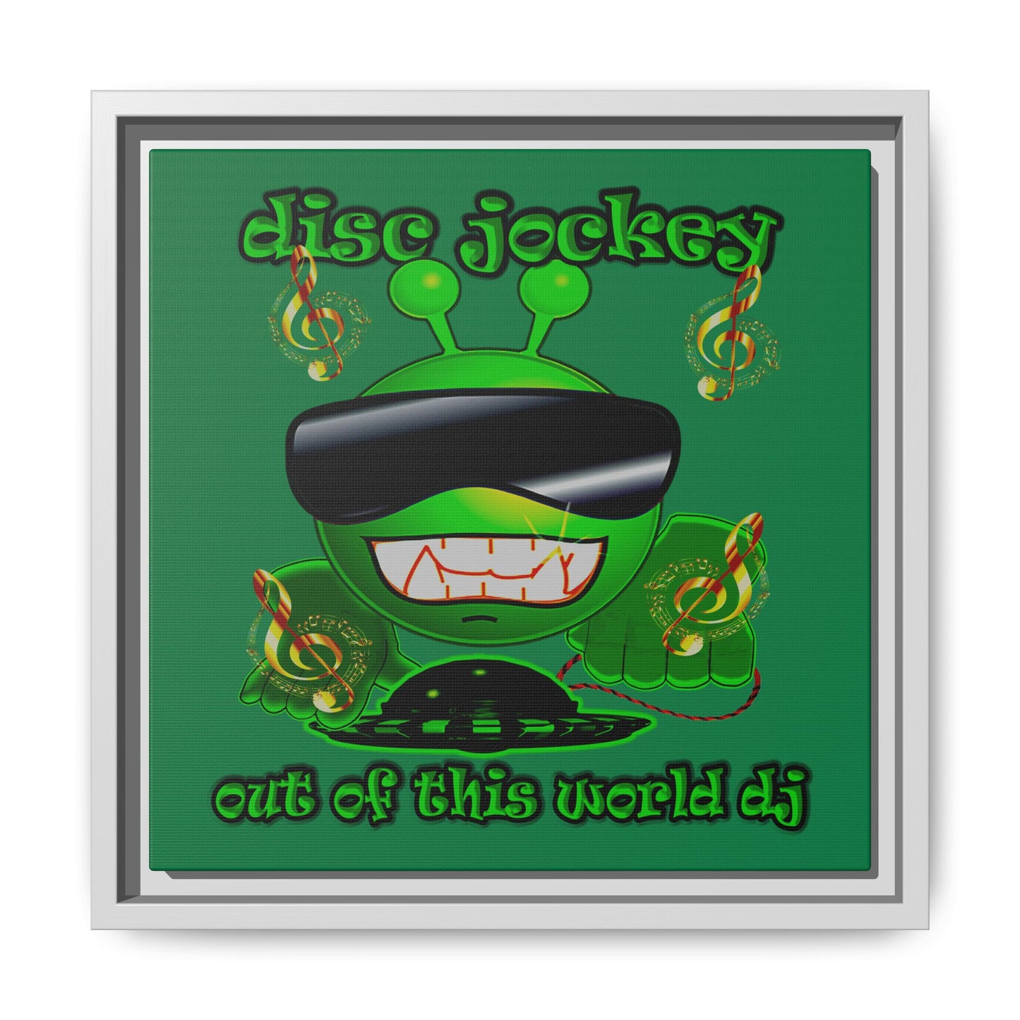 disc jockey - framed canvas art (dark green)