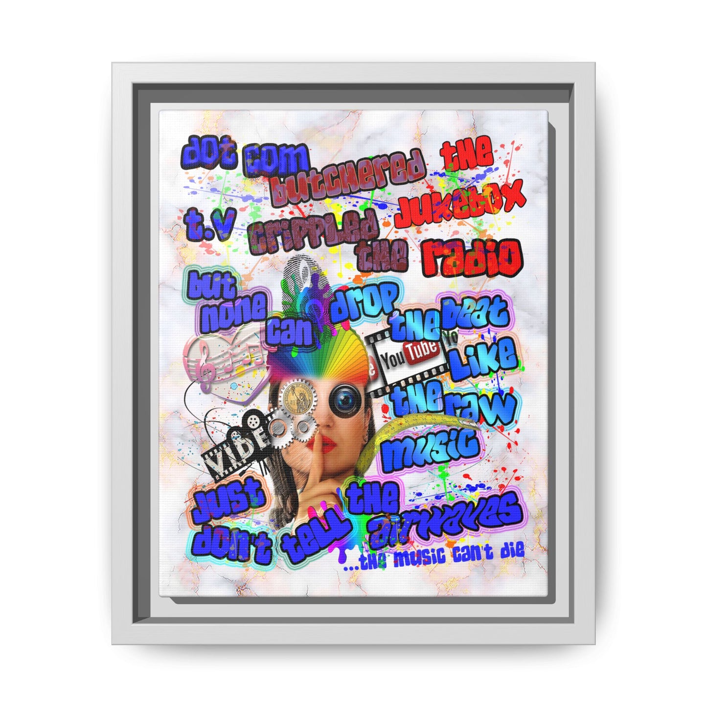 drop the beat - framed canvas art (white marble)