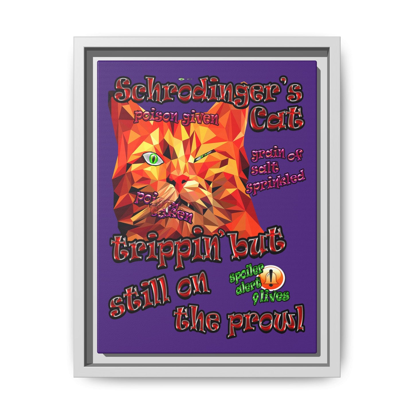 schrodinger's cat - framed canvas art (purple)
