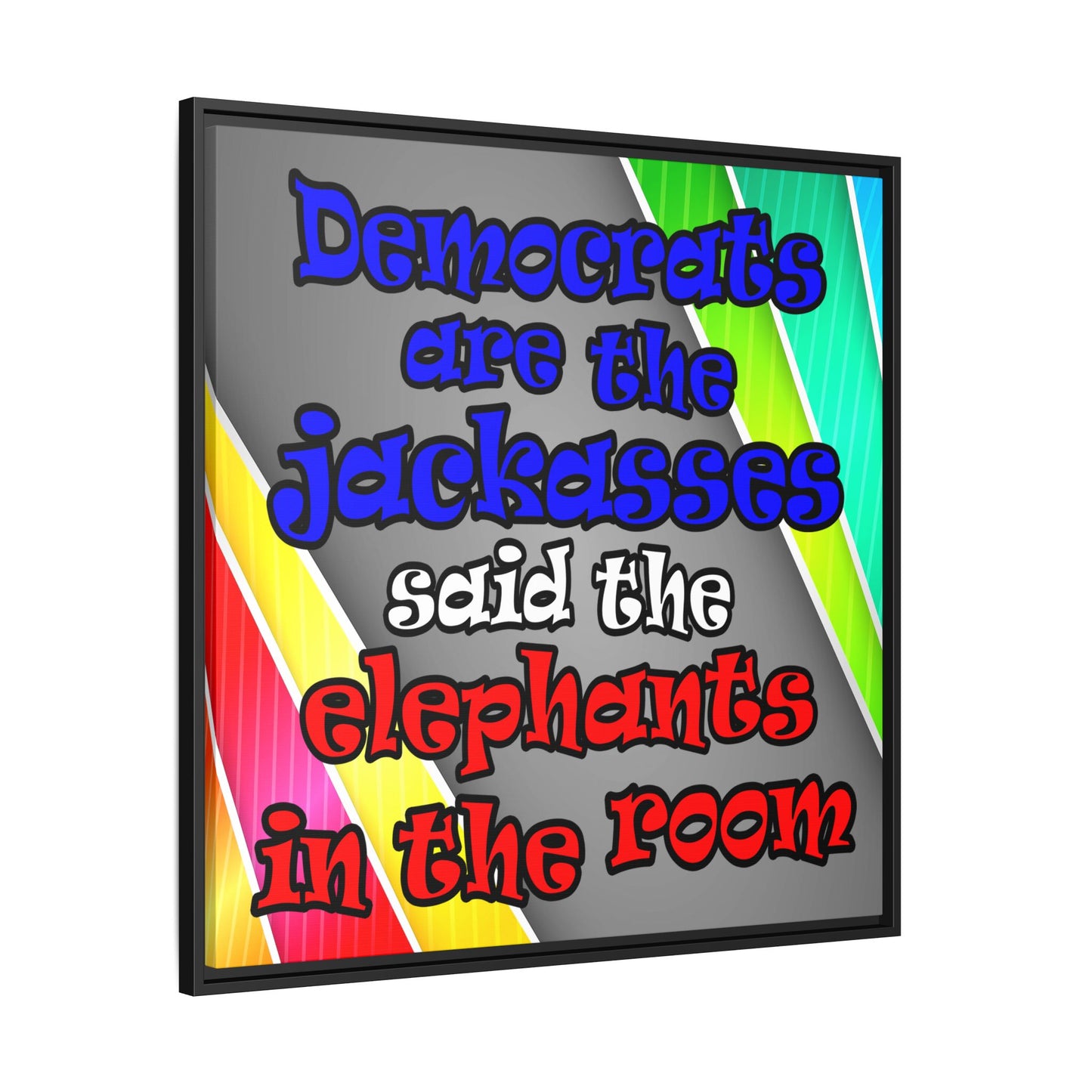donkeys and elephants - framed canvas art (rainbow split)