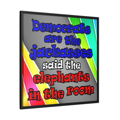donkeys and elephants - framed canvas art (rainbow split)