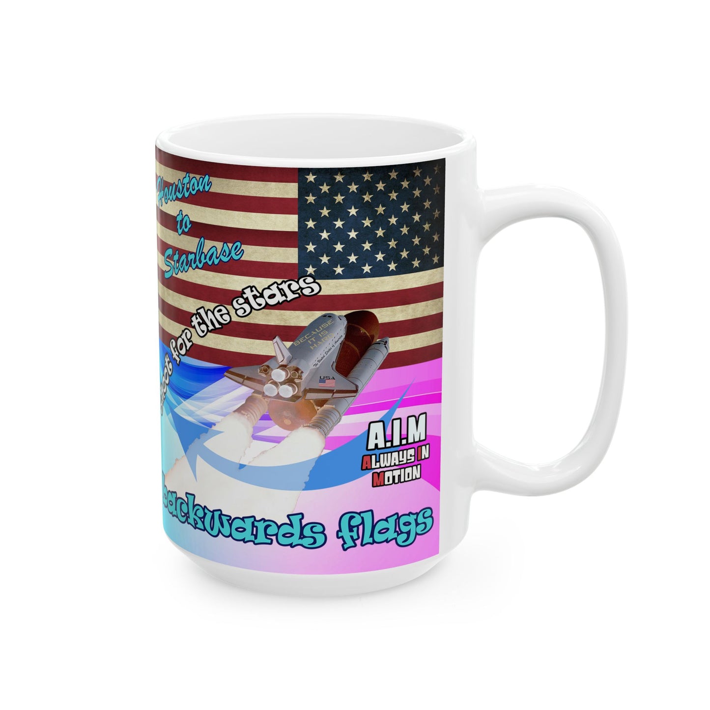 shoot for the stars - White Mug (light blue-pink wave)