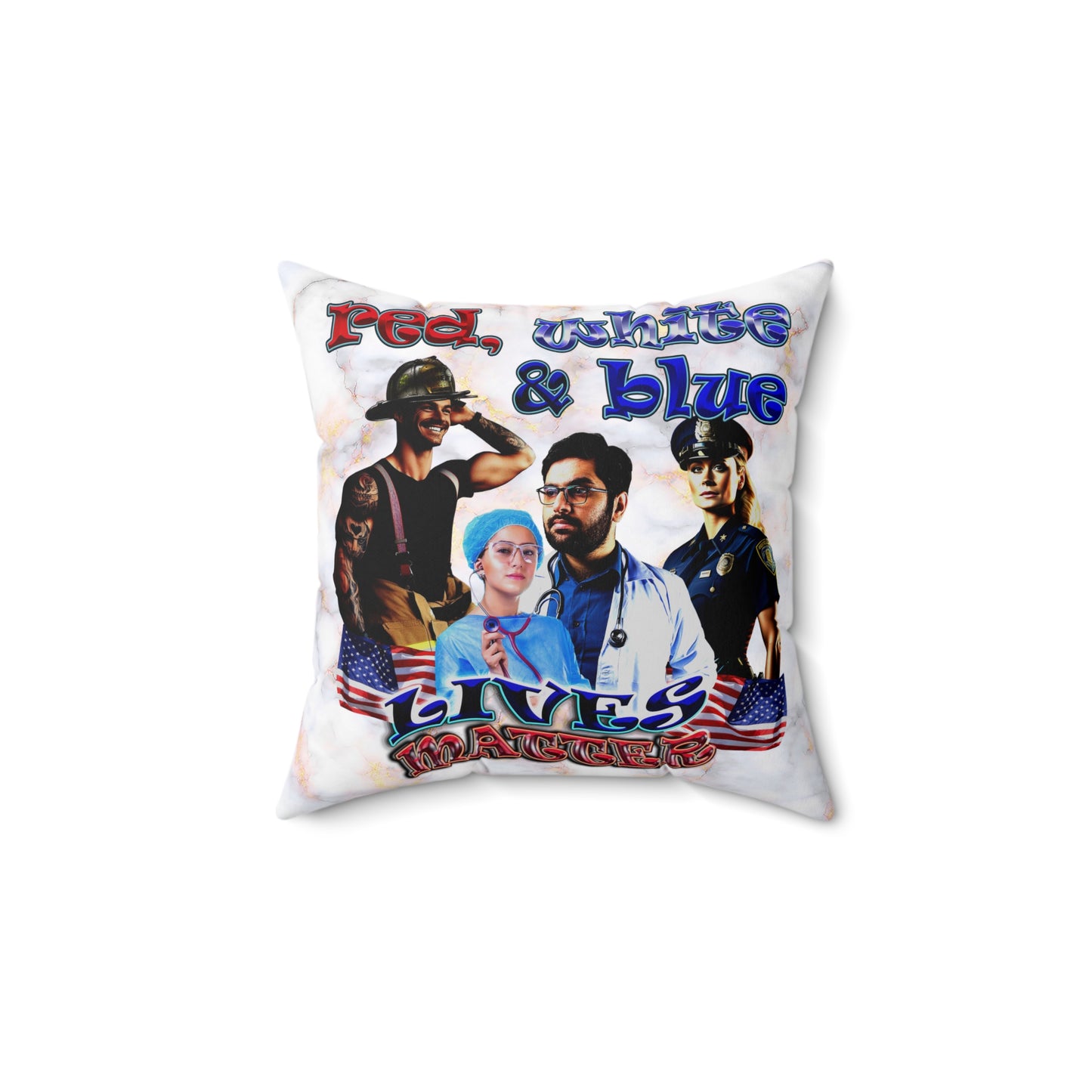 rw&b lives matter - Spun Polyester Square Pillow - (white marble)