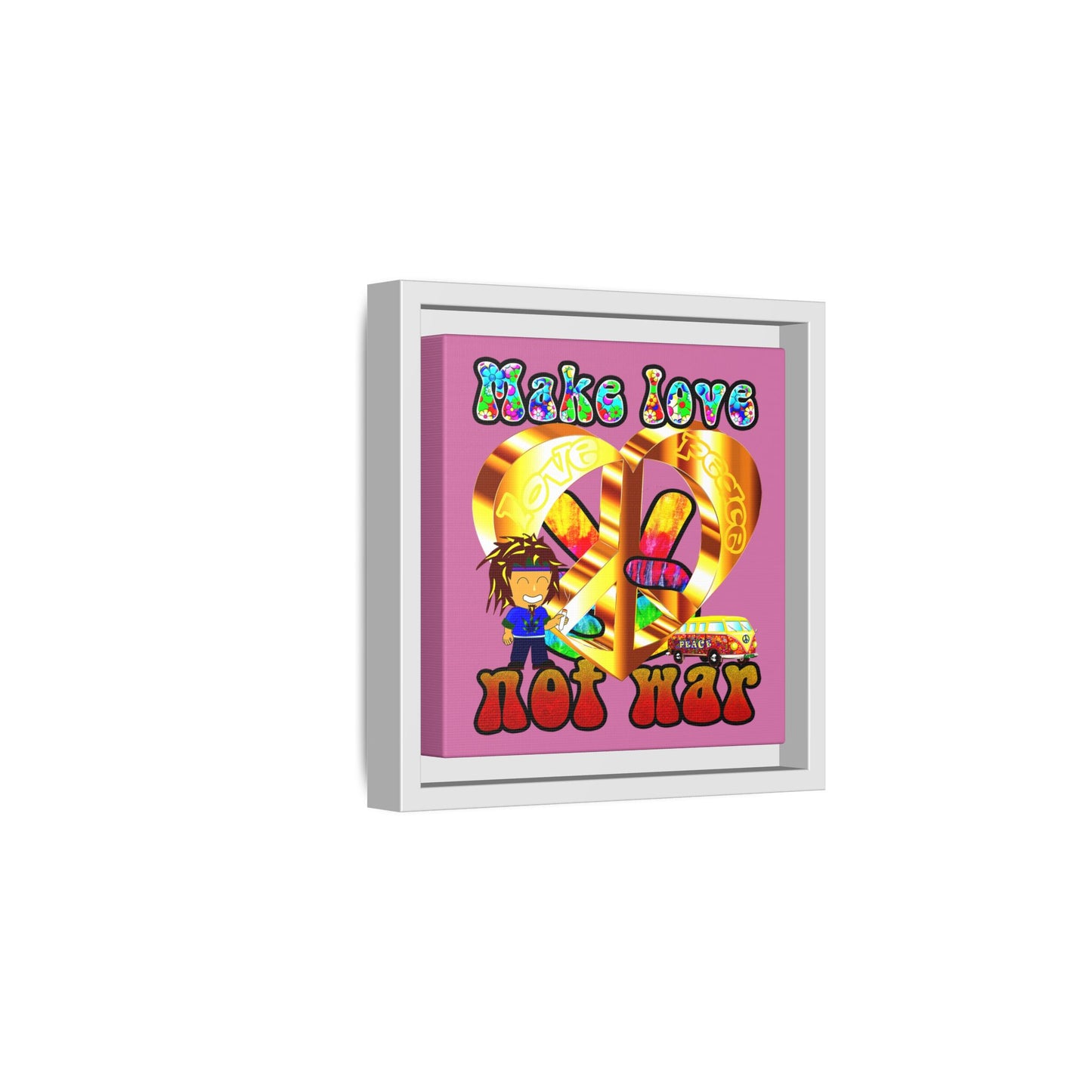 love peace - framed canvas art (light pink)