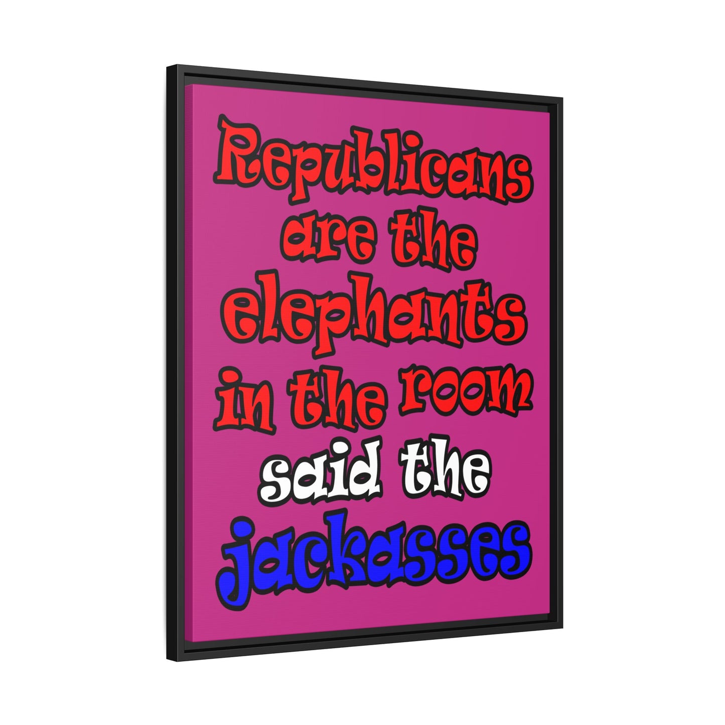 donkeys and elephants - framed canvas art (pink)