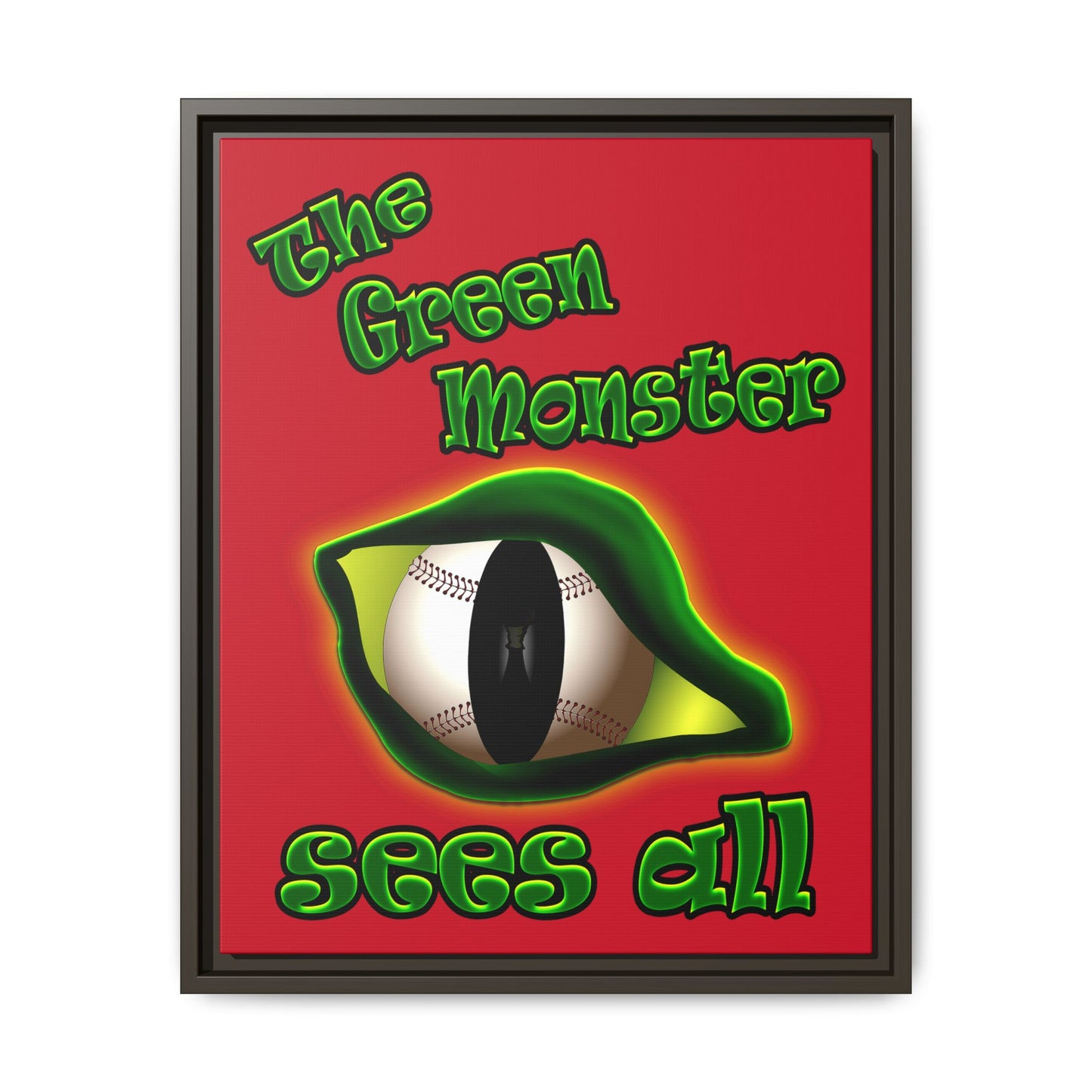 green monster - framed canvas art (dark red)