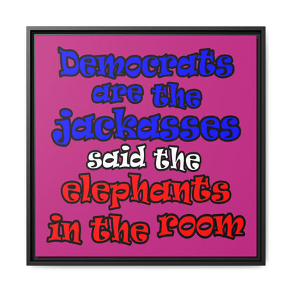 donkeys and elephants - framed canvas art (pink)