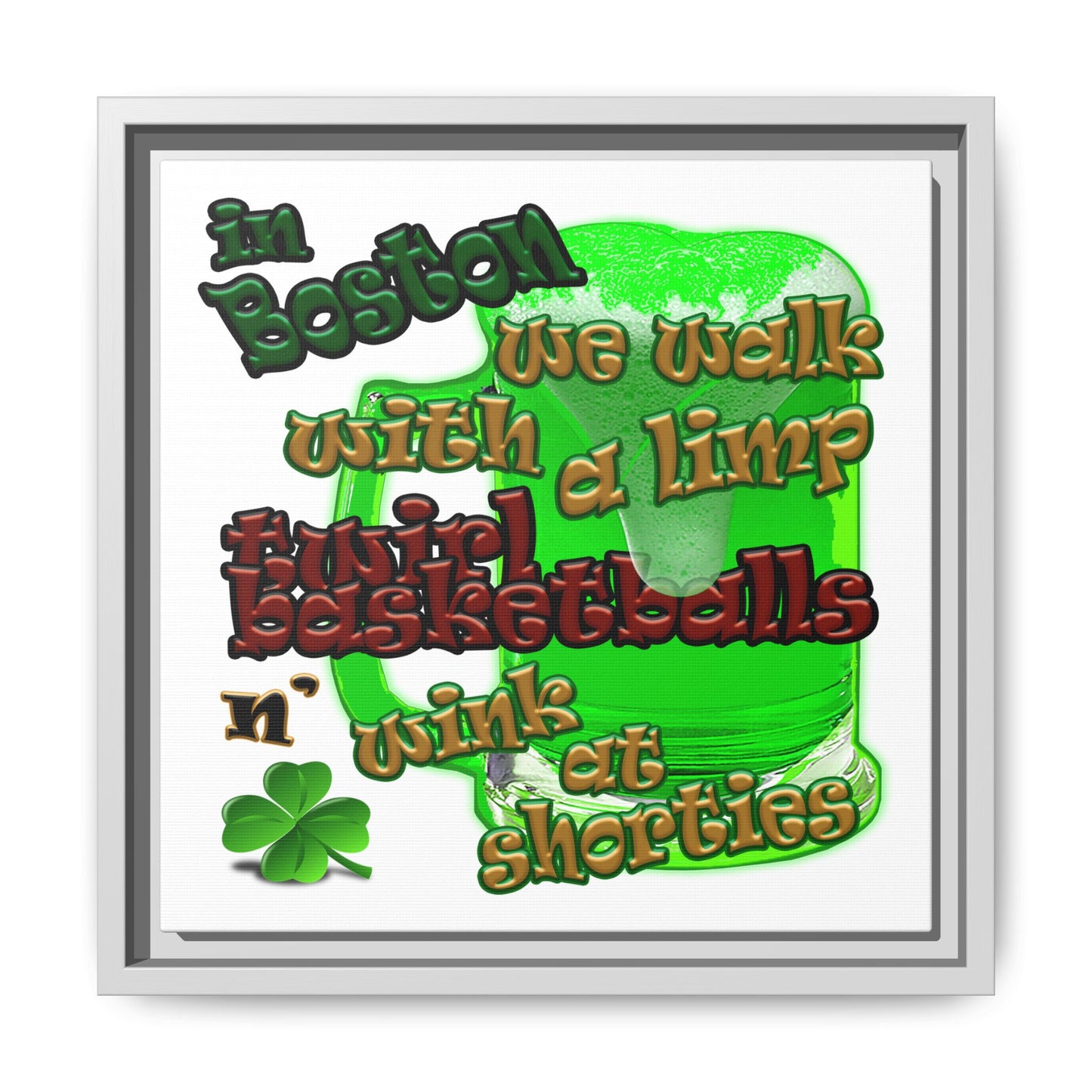 celtics logo - framed canvas art (white)