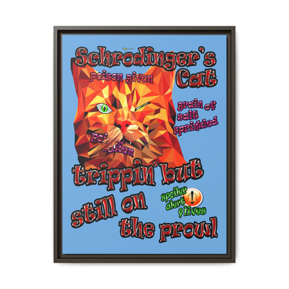 schrodinger's cat - framed canvas art (light blue)