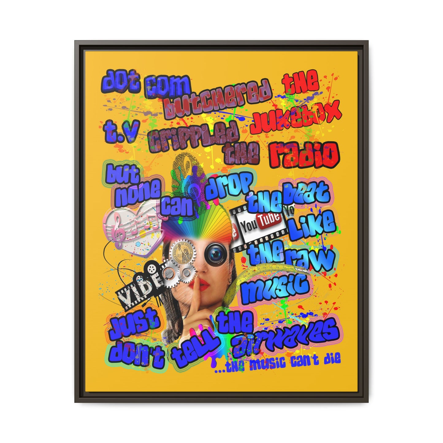 drop the beat - framed canvas art (yellow)