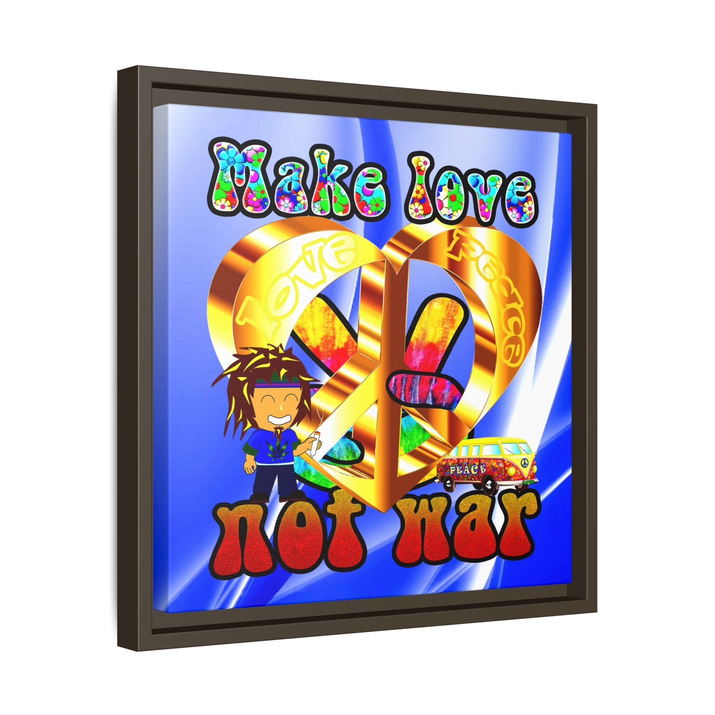love peace - framed canvas art (blue-white wave)
