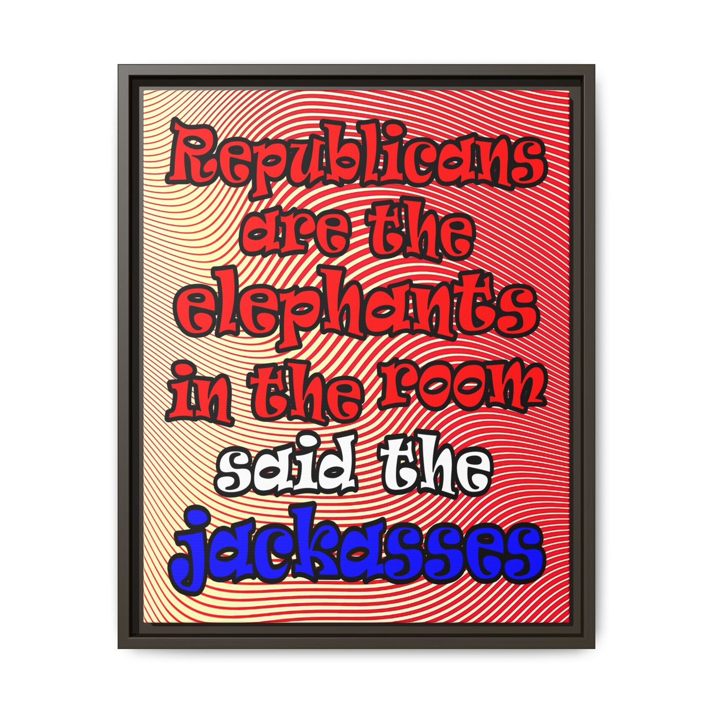 donkeys and elephants - framed canvas art (yellow-orange wave)
