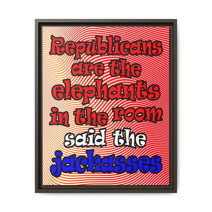 donkeys and elephants - framed canvas art (yellow-orange wave)