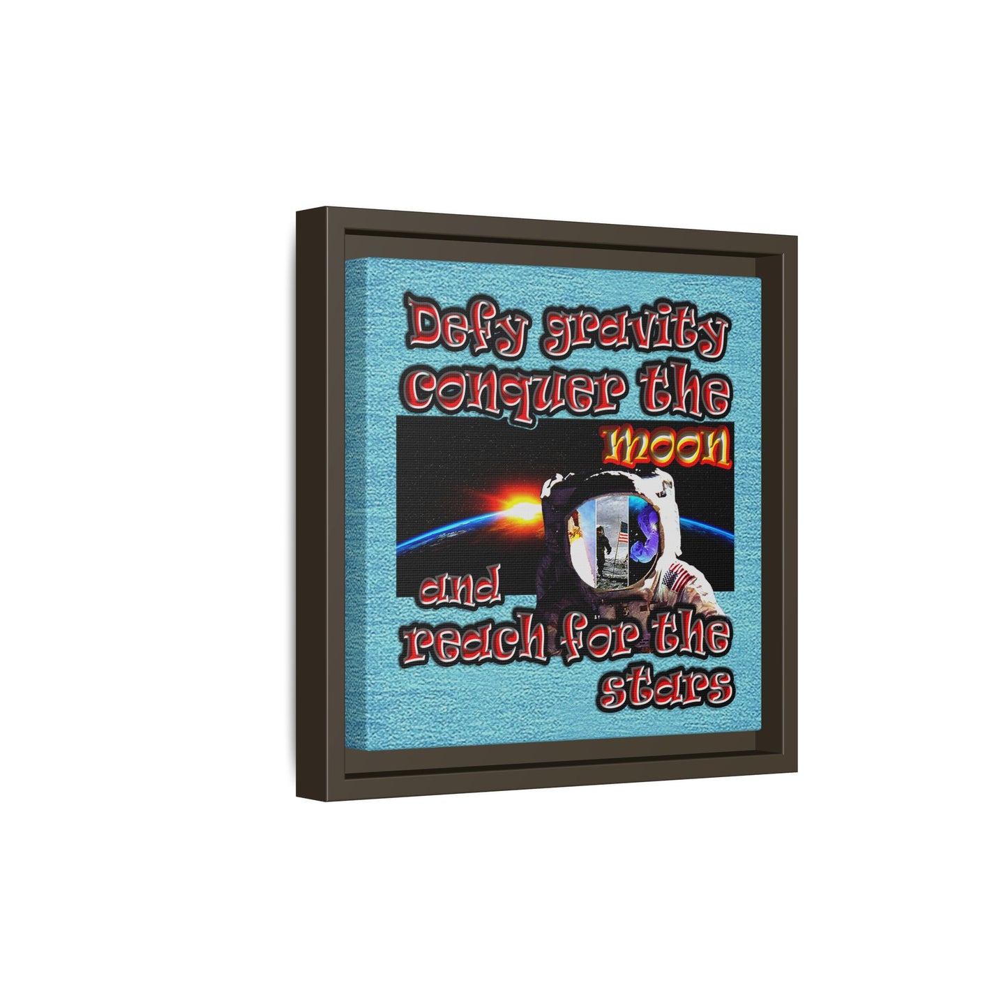 defy conquer reach - framed canvas art (faded blue)