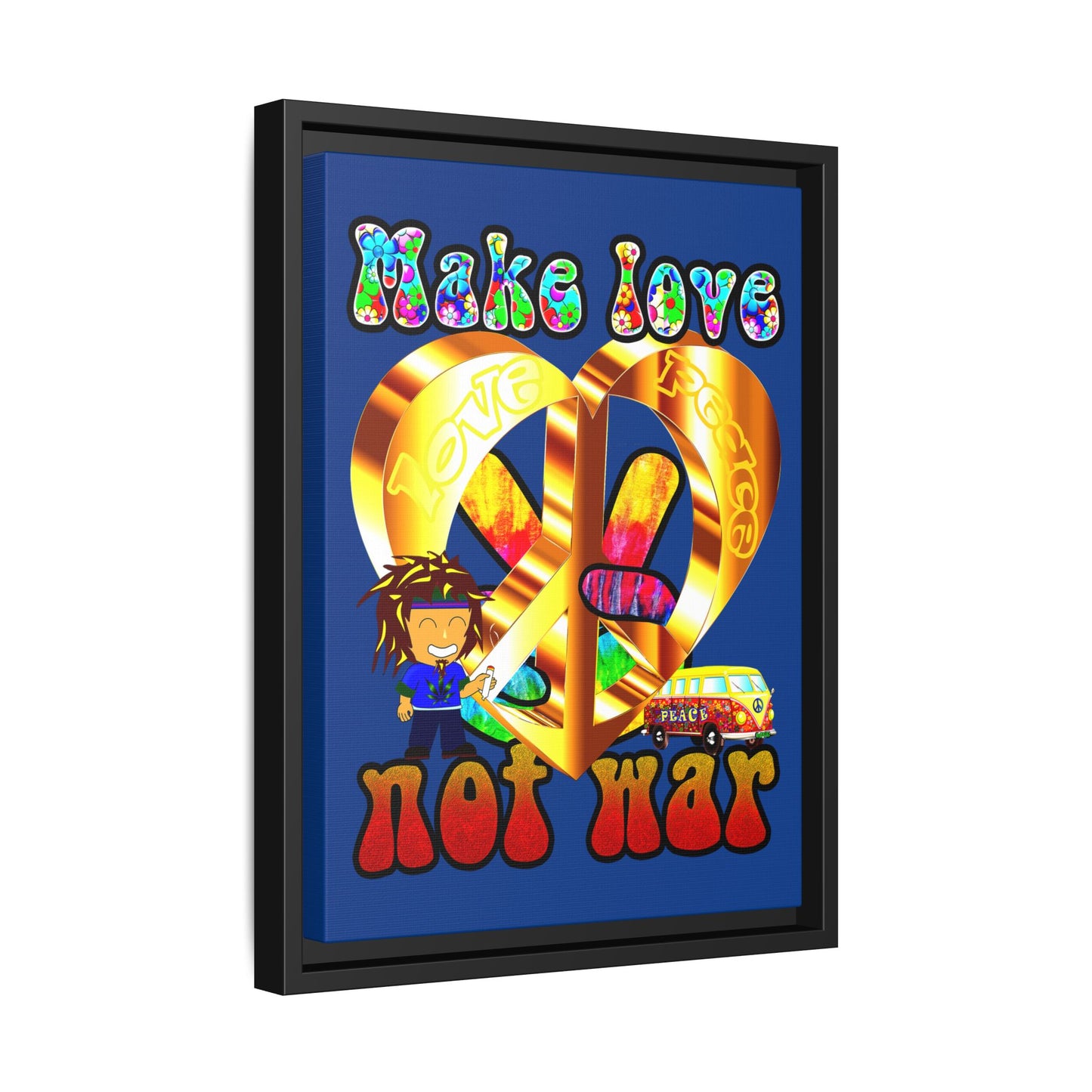 love peace - framed canvas art (dark blue)