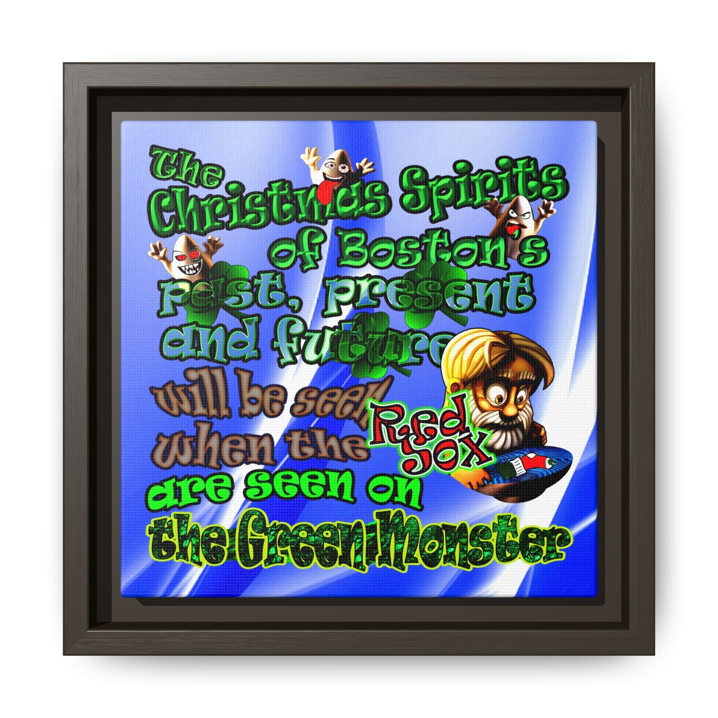 christmas spirits of boston - framed canvas art (blue-white wave)