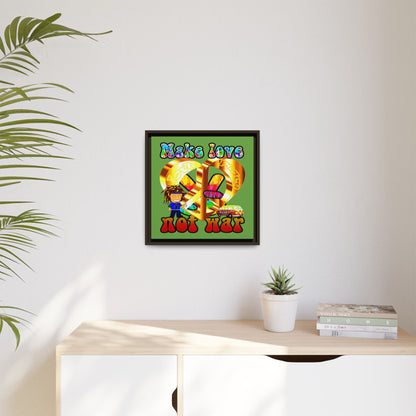 love peace - framed canvas art (green)