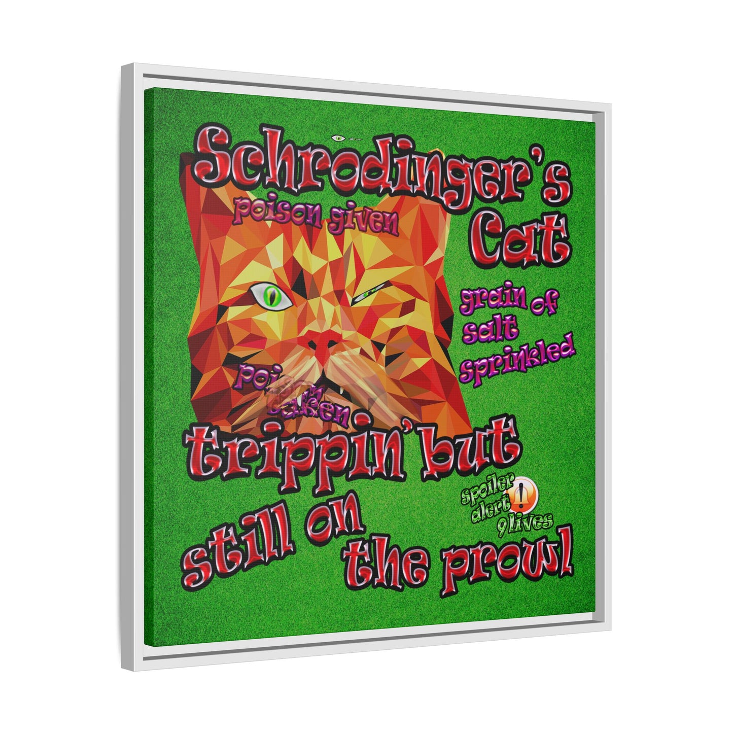 schrodinger's cat - framed canvas art (green turf)